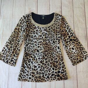 Alfani embellished animal print stretch mesh top sz PP